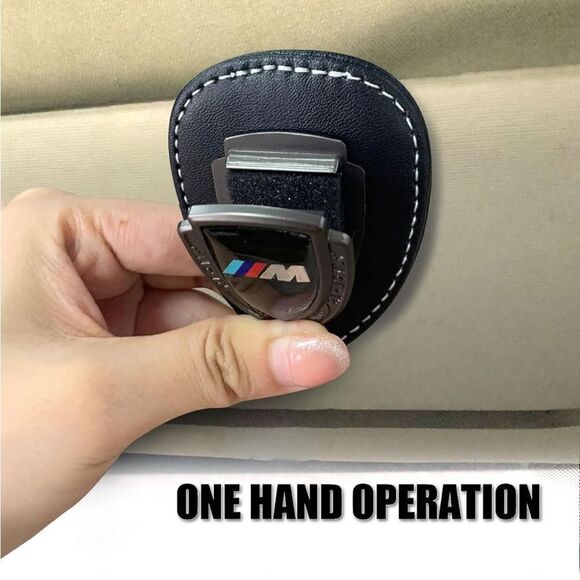 BMW Motorsports Logo Sunglass Holder for Car Black PU Leather NWT - Picture 4 of 11